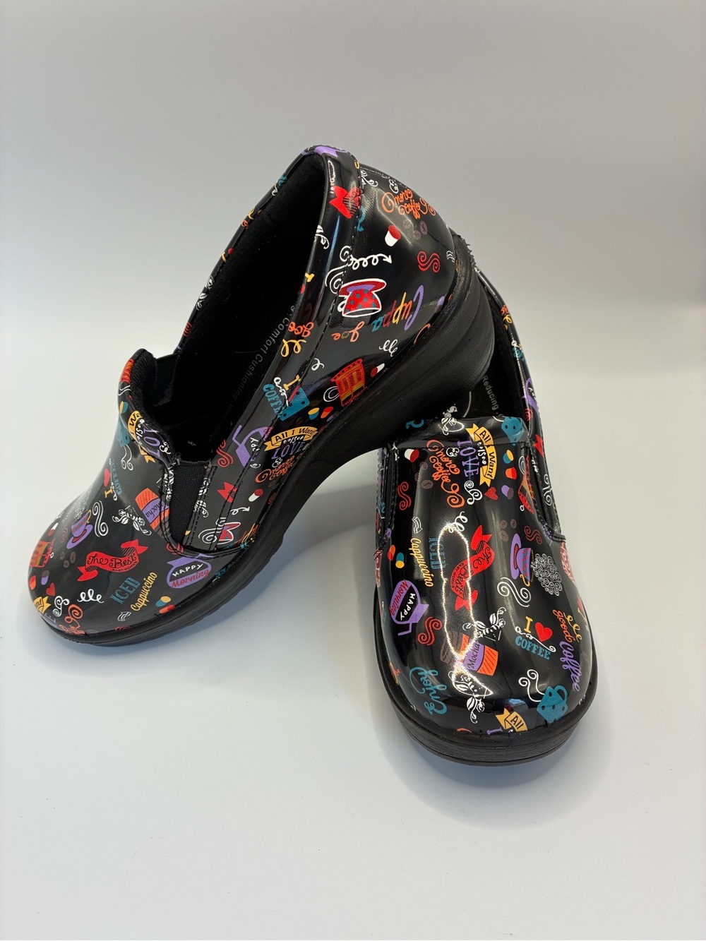 Easy Street Tiffany Nurses Black Coffee Lovers Style Printed Slip-On Clog 7.5